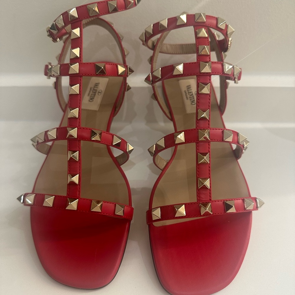 Valentino Red Rockstud Ankle Strap Sandals Size 7 US/37 EU
